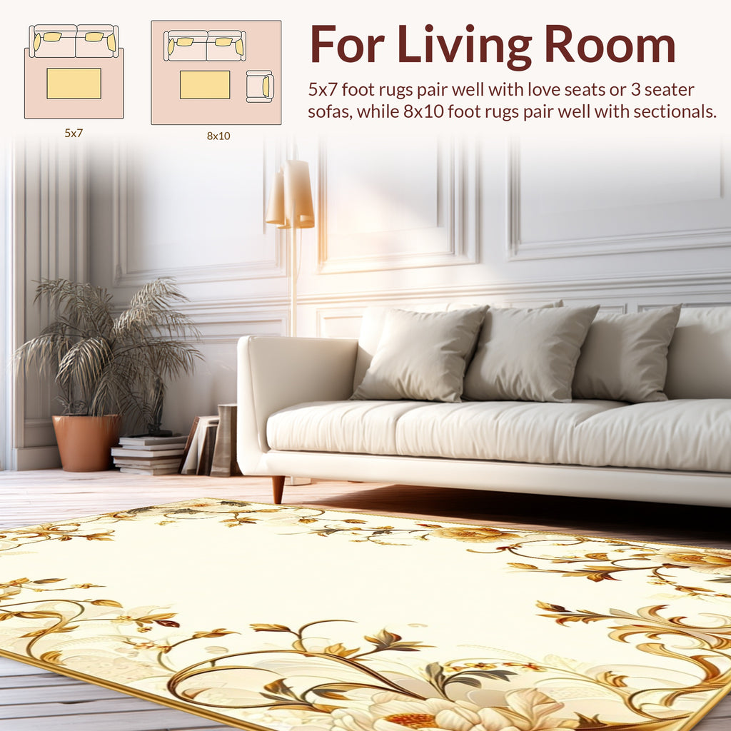 Elegant Floral Scrollwork Golden Rug