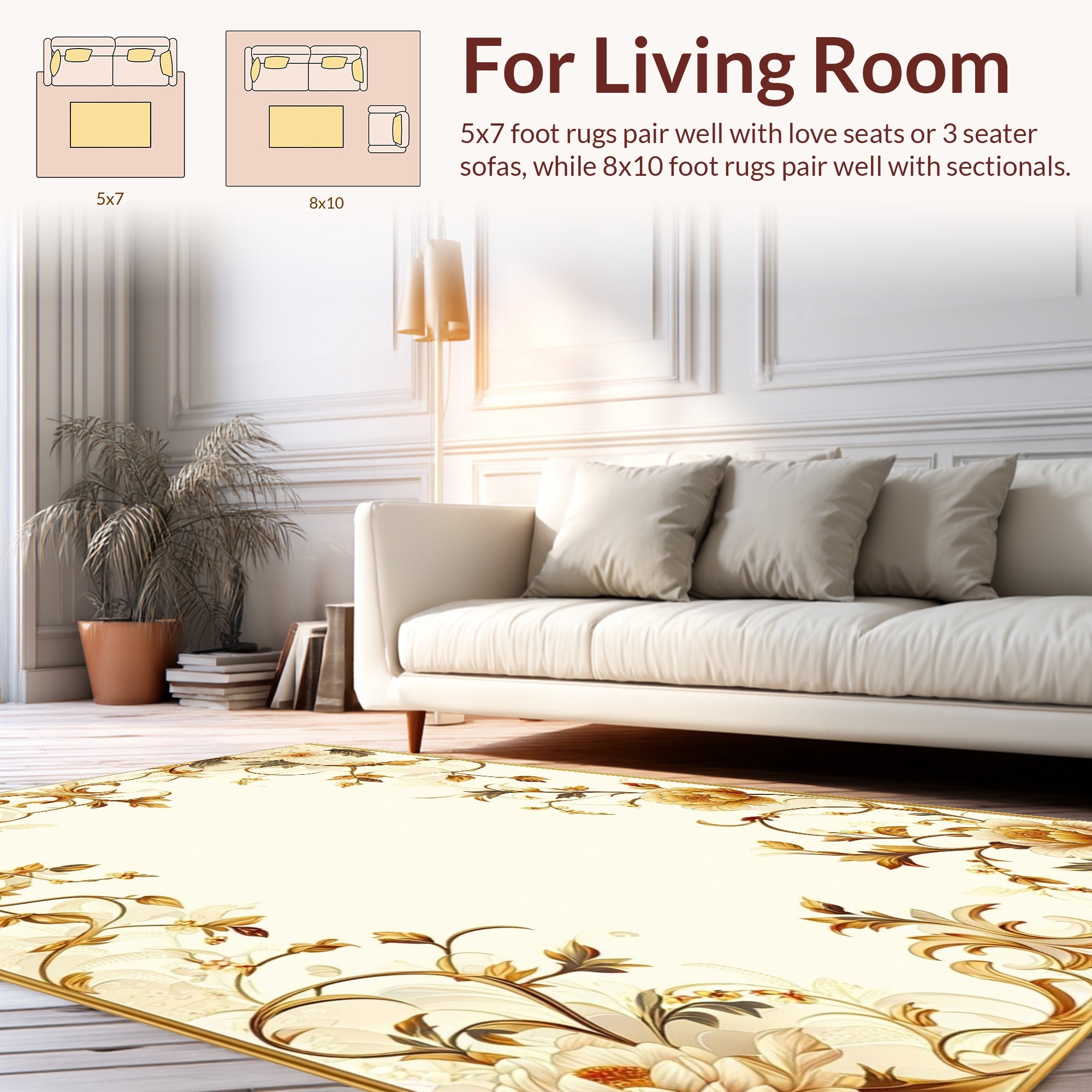 Elegant Floral Scrollwork Golden Rug