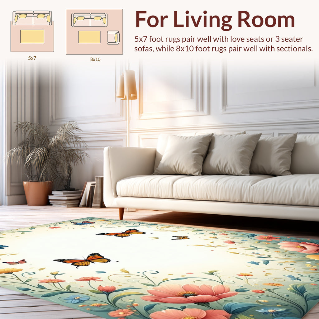 Whimsical Butterfly Floral Garden Pattern Rug