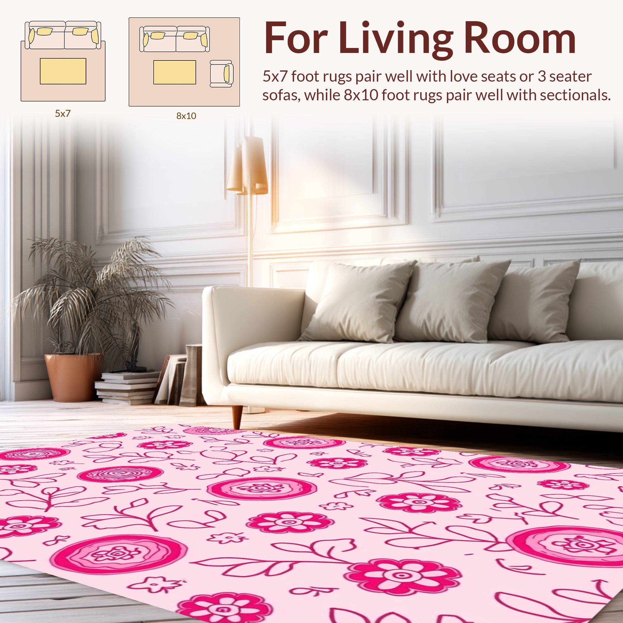 Pink Floral Sketch Pattern Rug