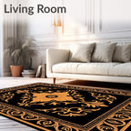 Golden Floral Medallion Black Rug
