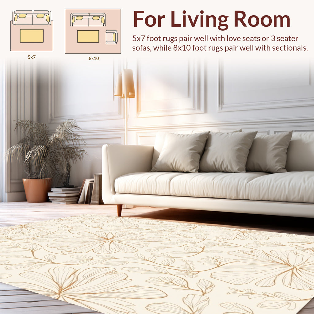 Botanical Outline Beige Floral Pattern Rug