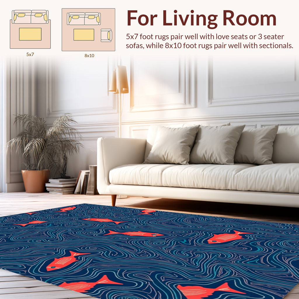 Coral Fish With Wavy Aquamarine Flow Rug