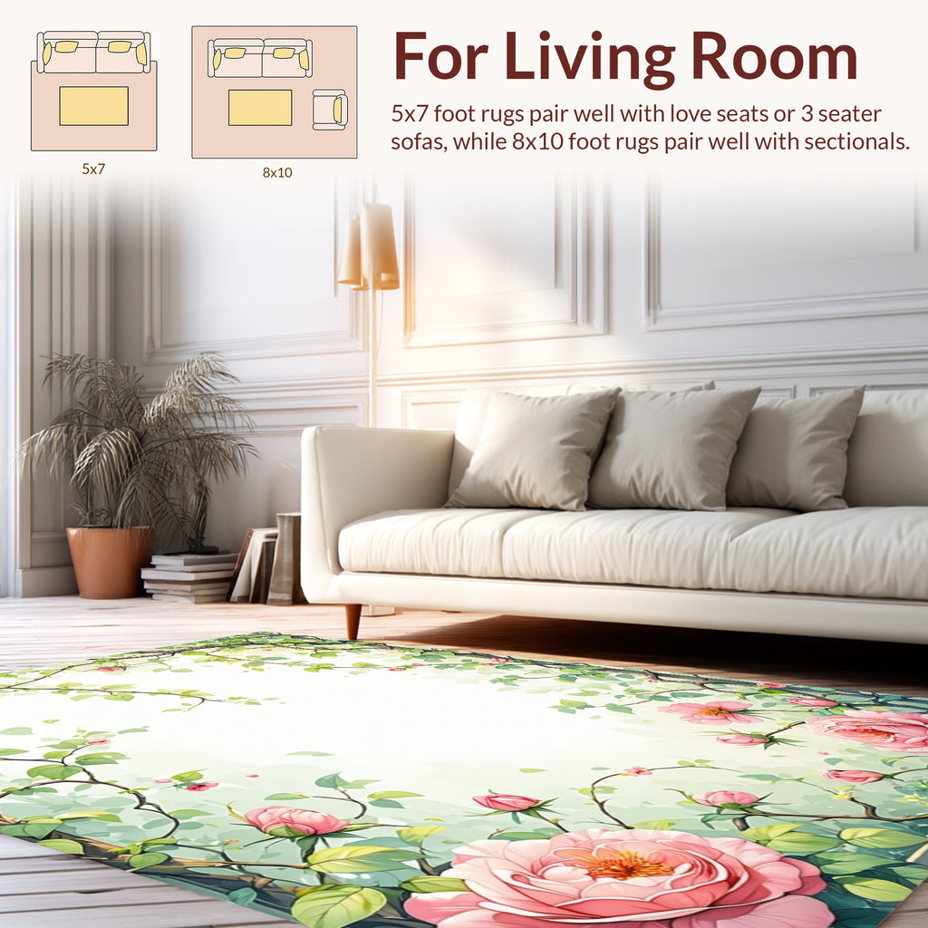 Pink Garden Blossoms Vine Pattern Rug