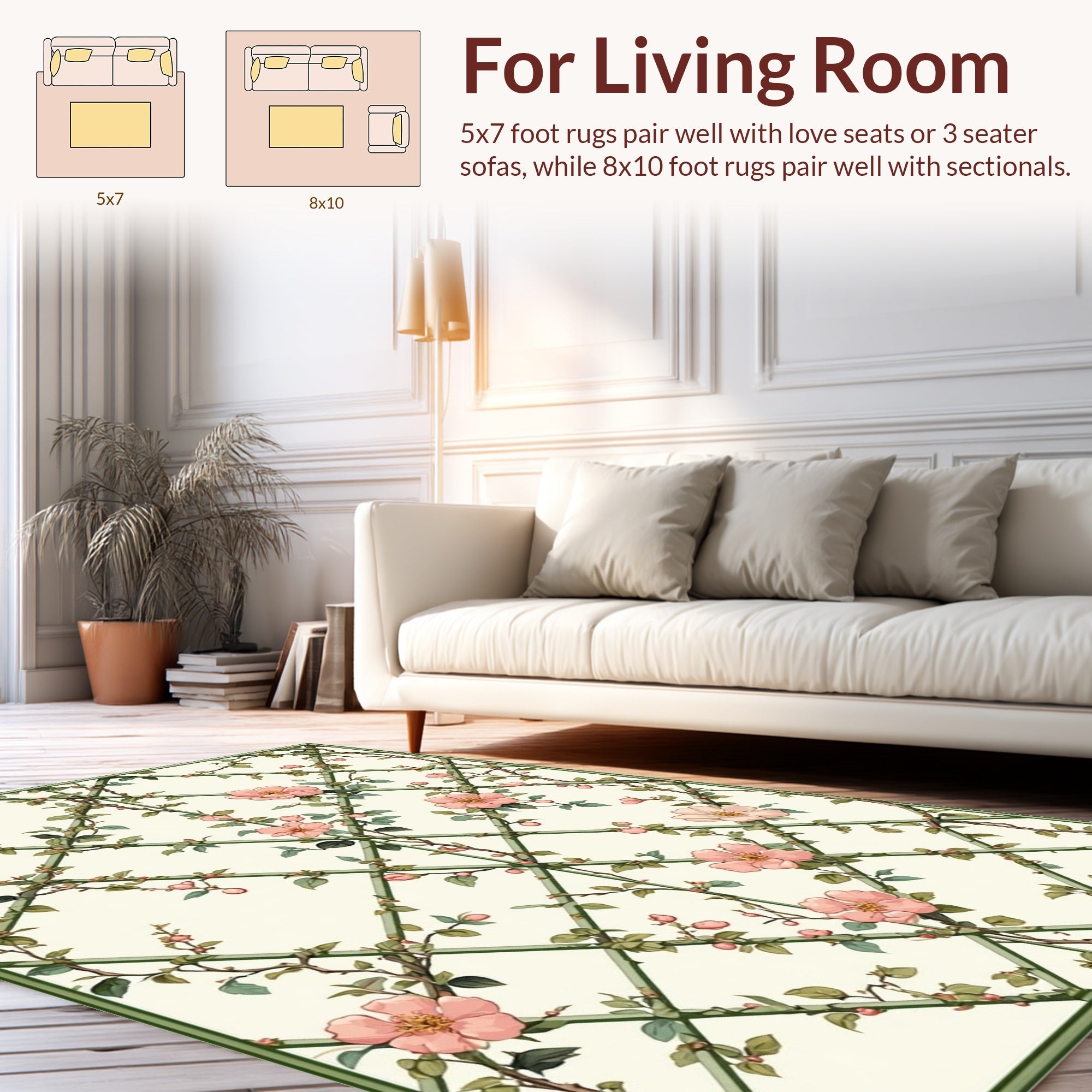 Trellis Floral Vine Pattern Rug