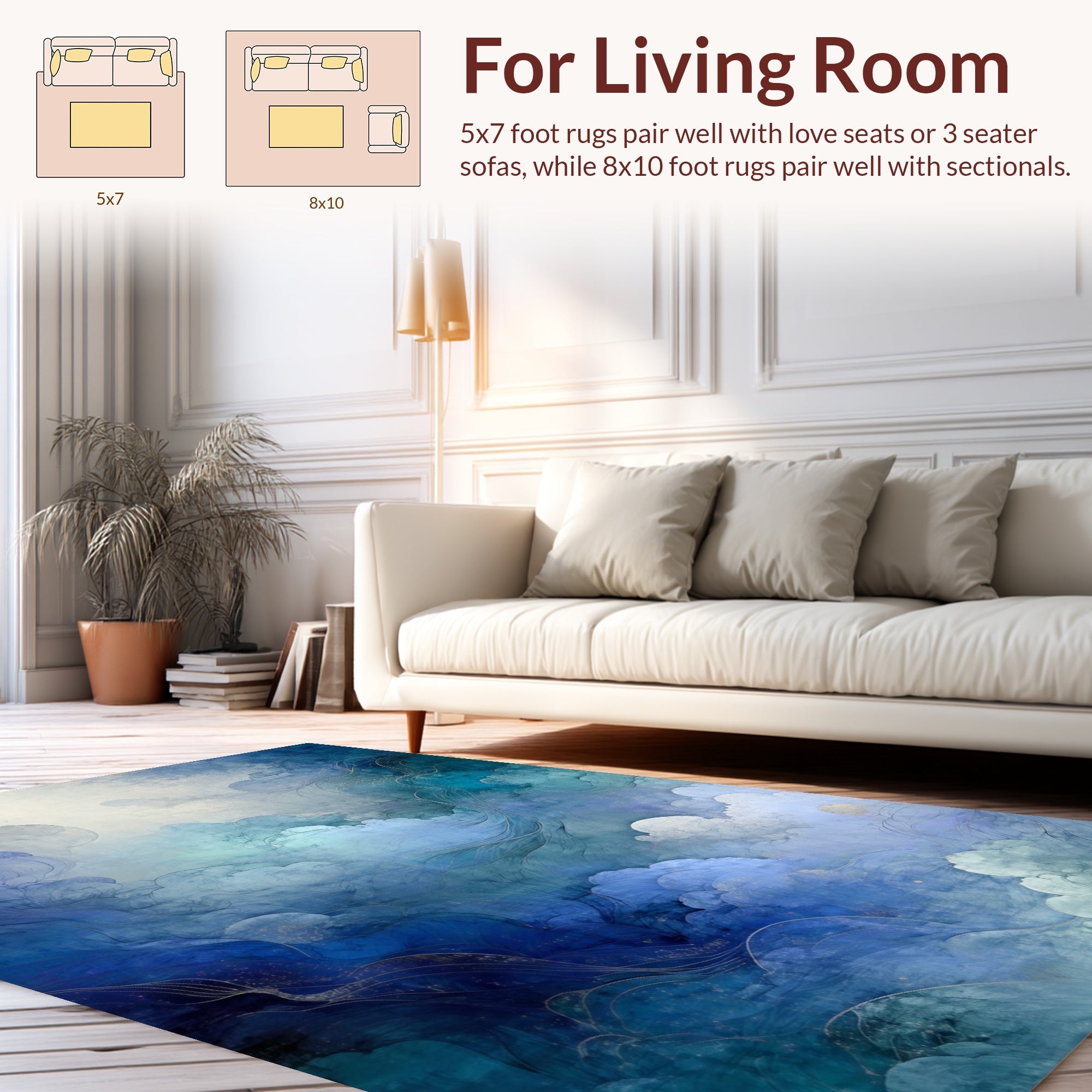 Dreamy Blue Cloudscape With Gold Lines Rug