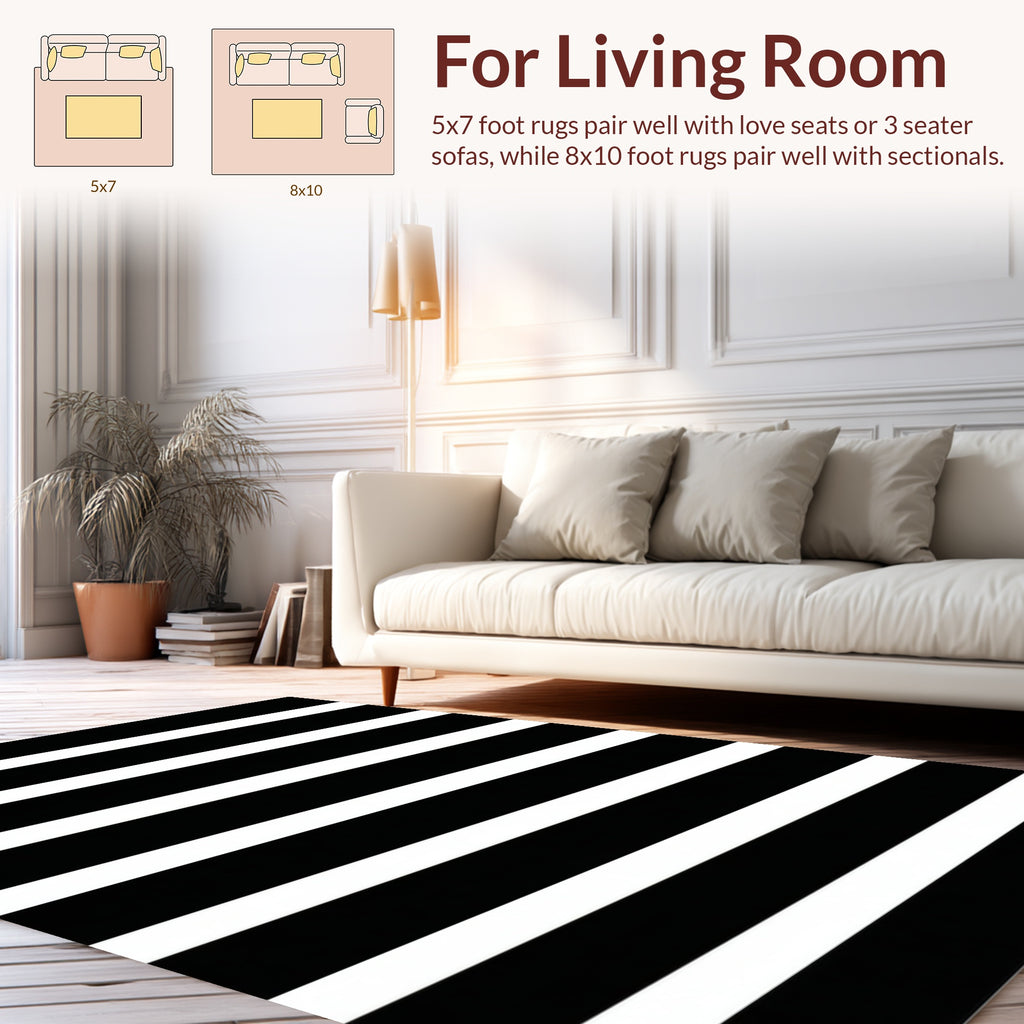 Bold Black White Stripe Design Rug
