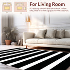 Bold Black White Stripe Design Rug
