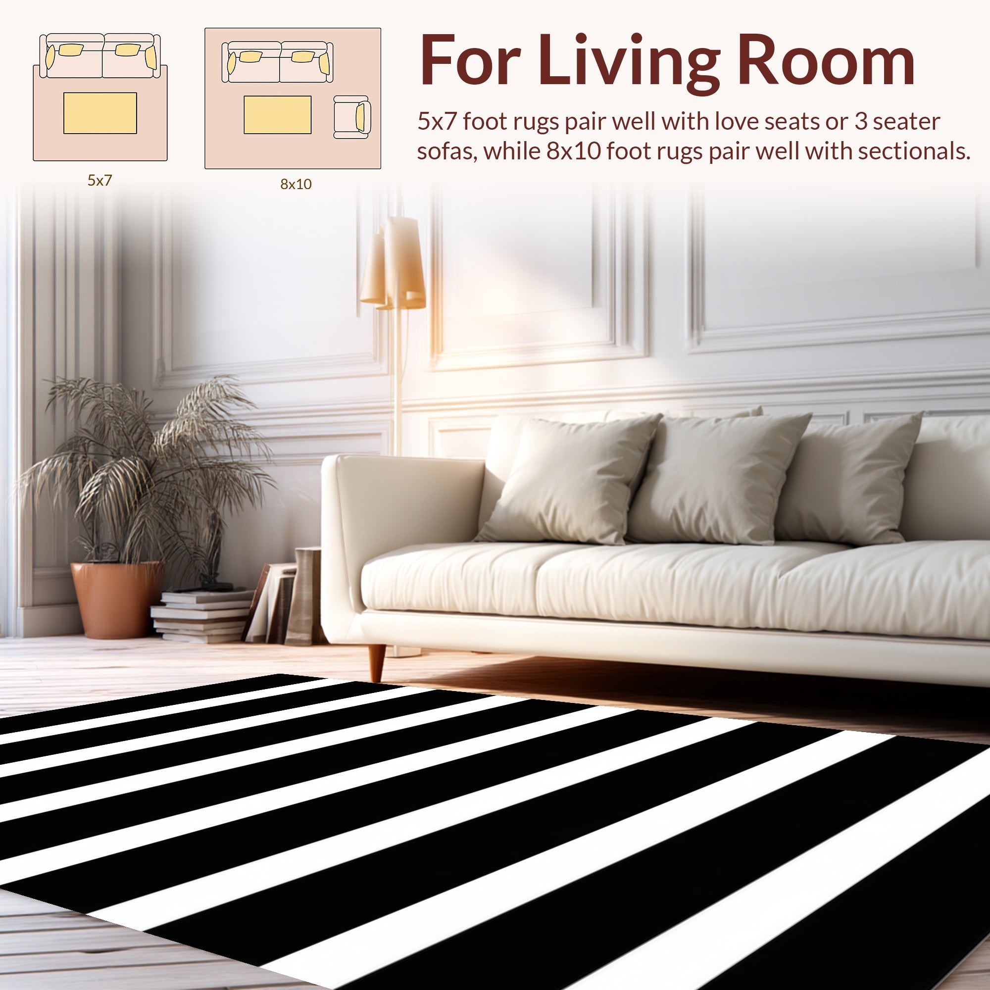 Bold Black White Stripe Design Rug