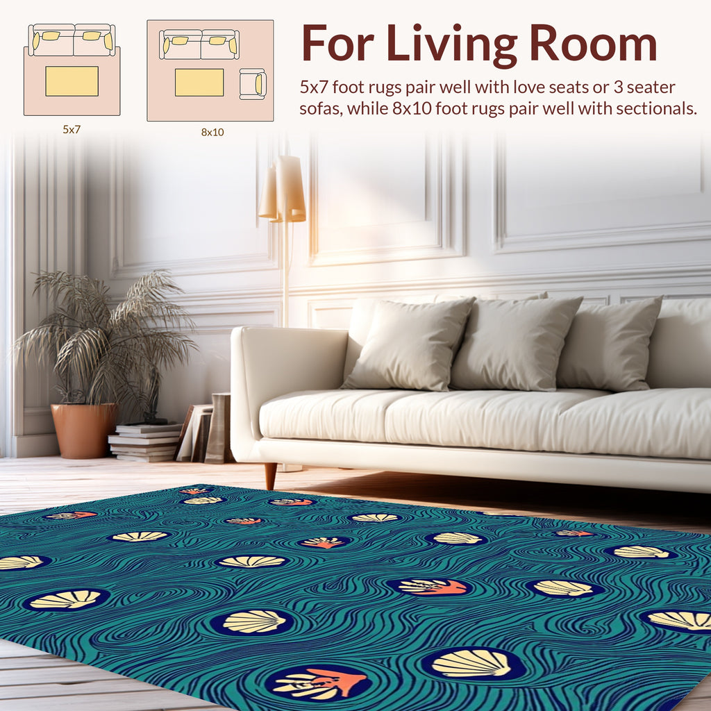 Oceanic Waves Shell Pattern Rug