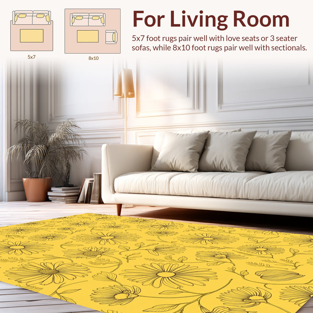 Vintage Daisy Patterned Yellow Rug