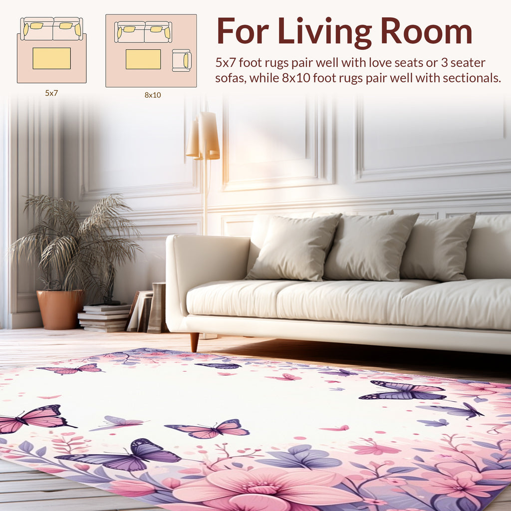 Pink Butterfly Floral Spring Design Rug