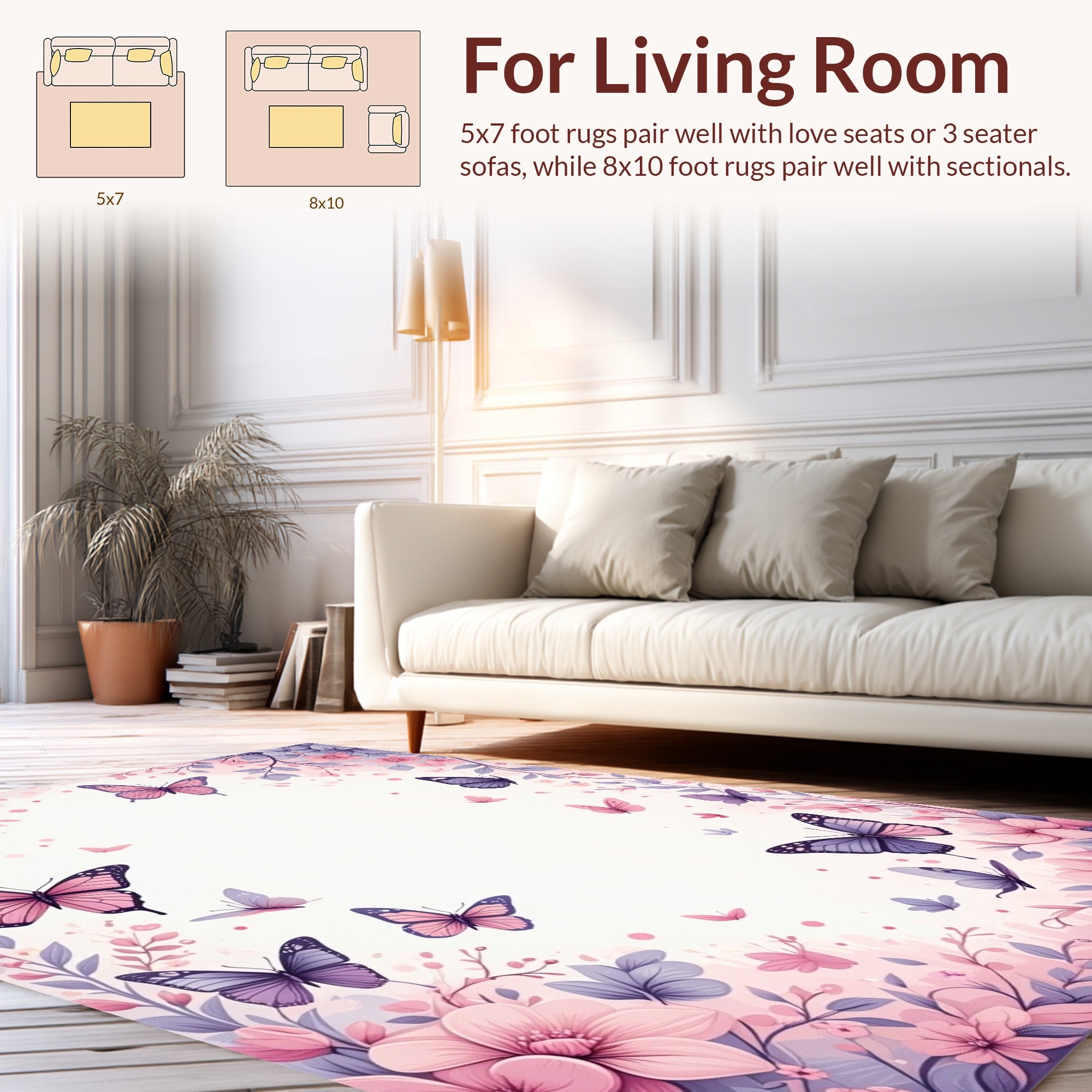Pink Butterfly Floral Spring Design Rug