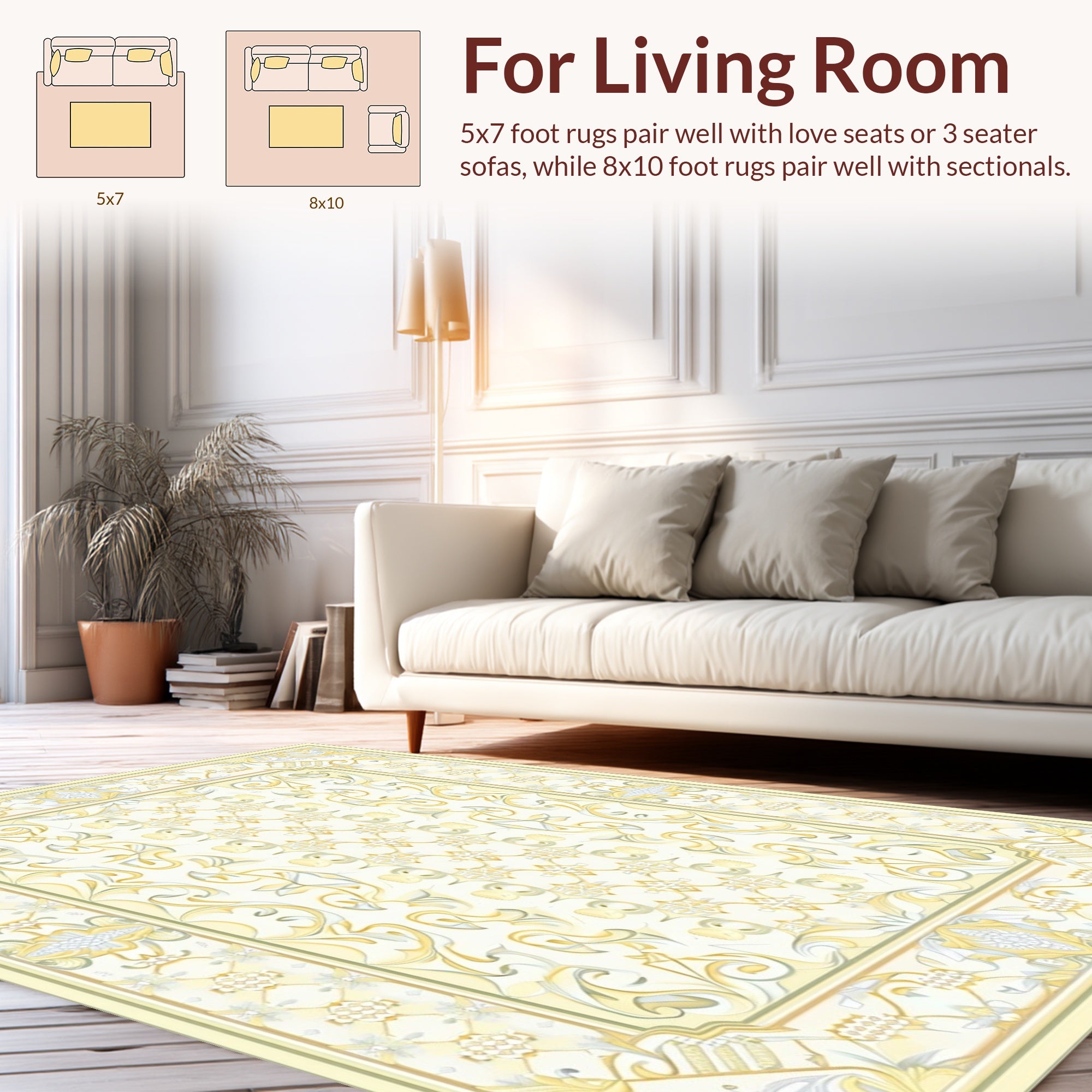 Creamy Yellow Ornate Scroll Pattern Rug