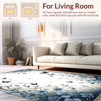 Whimsical Blue Butterfly Floral Garden Rug