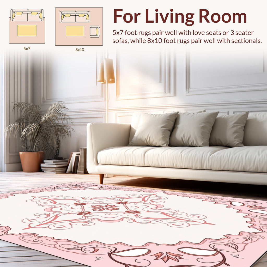 Pink Floral Scrollwork Symmetry Design Rug