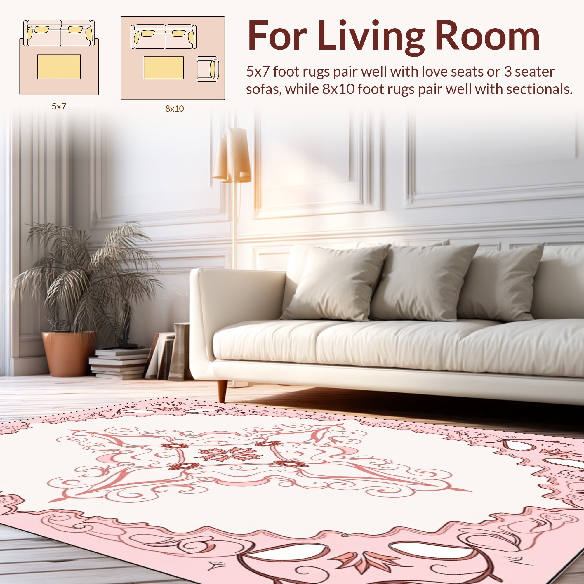 Pink Floral Scrollwork Symmetry Design Rug