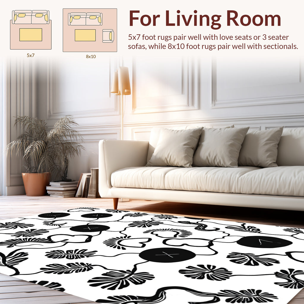 Organic Vine Blossom Outline Pattern Rug