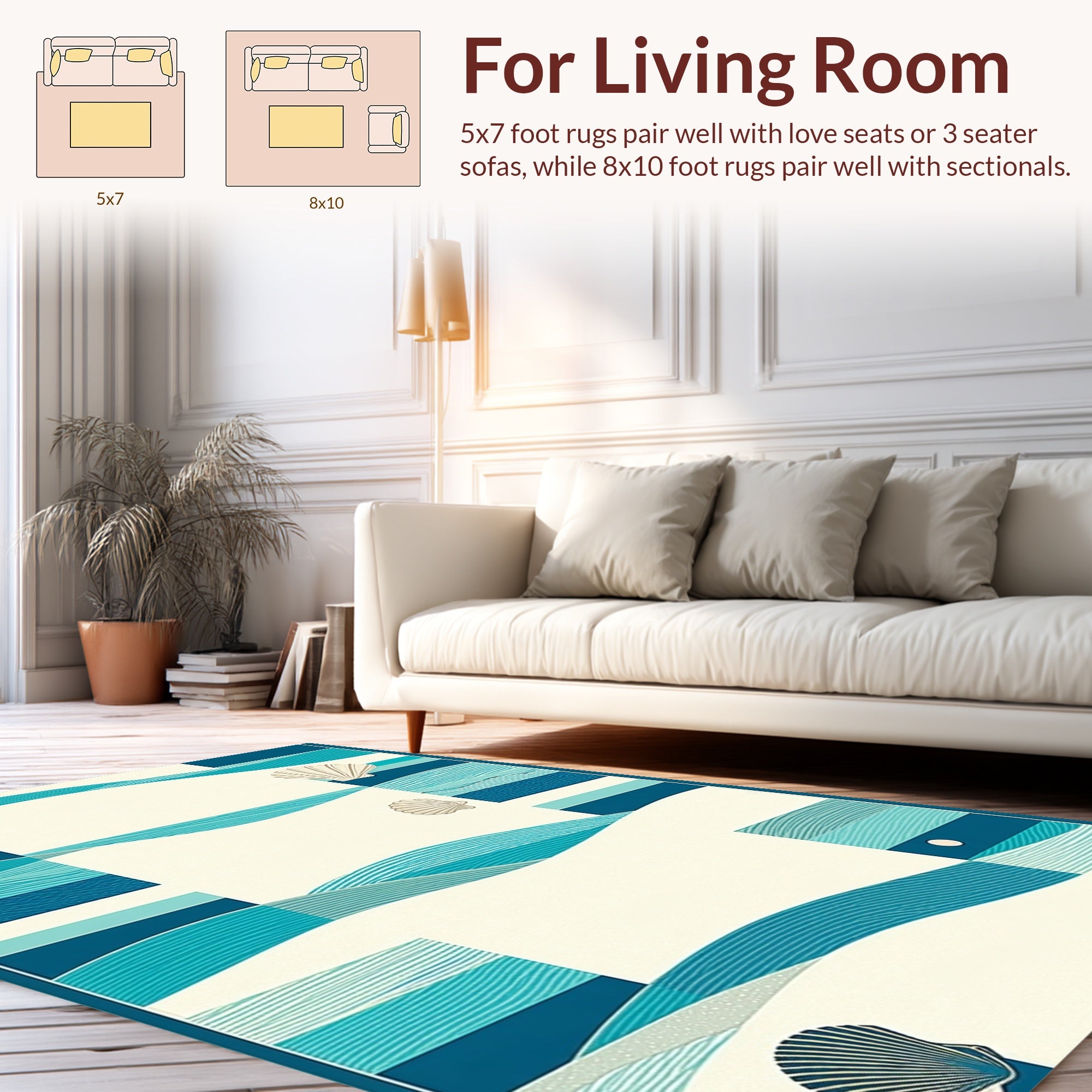 Coastal Waves Shells Motif Rug