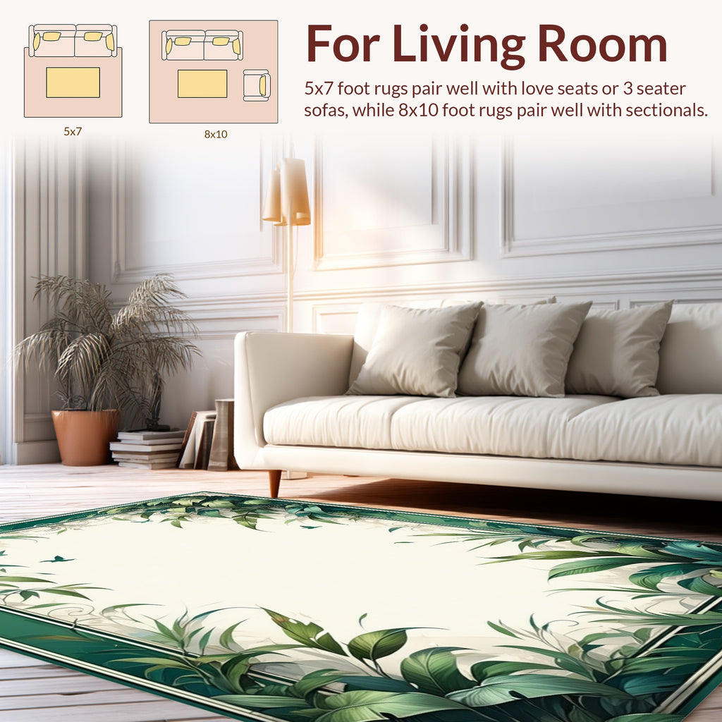 Lush Tropical Leaves with Bird Accents Rug