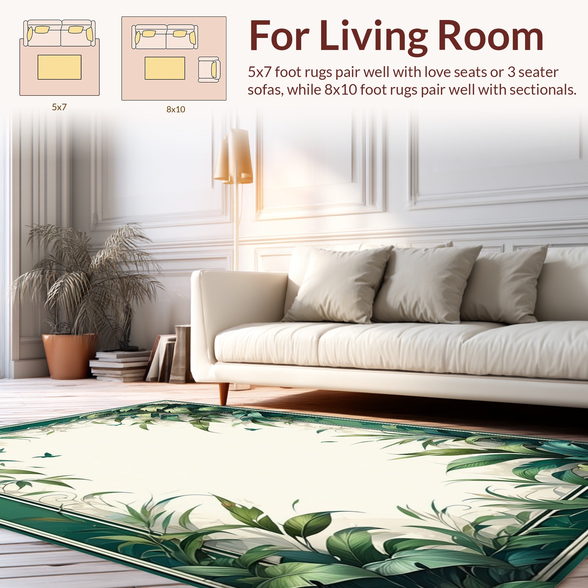 Lush Tropical Leaves with Bird Accents Rug