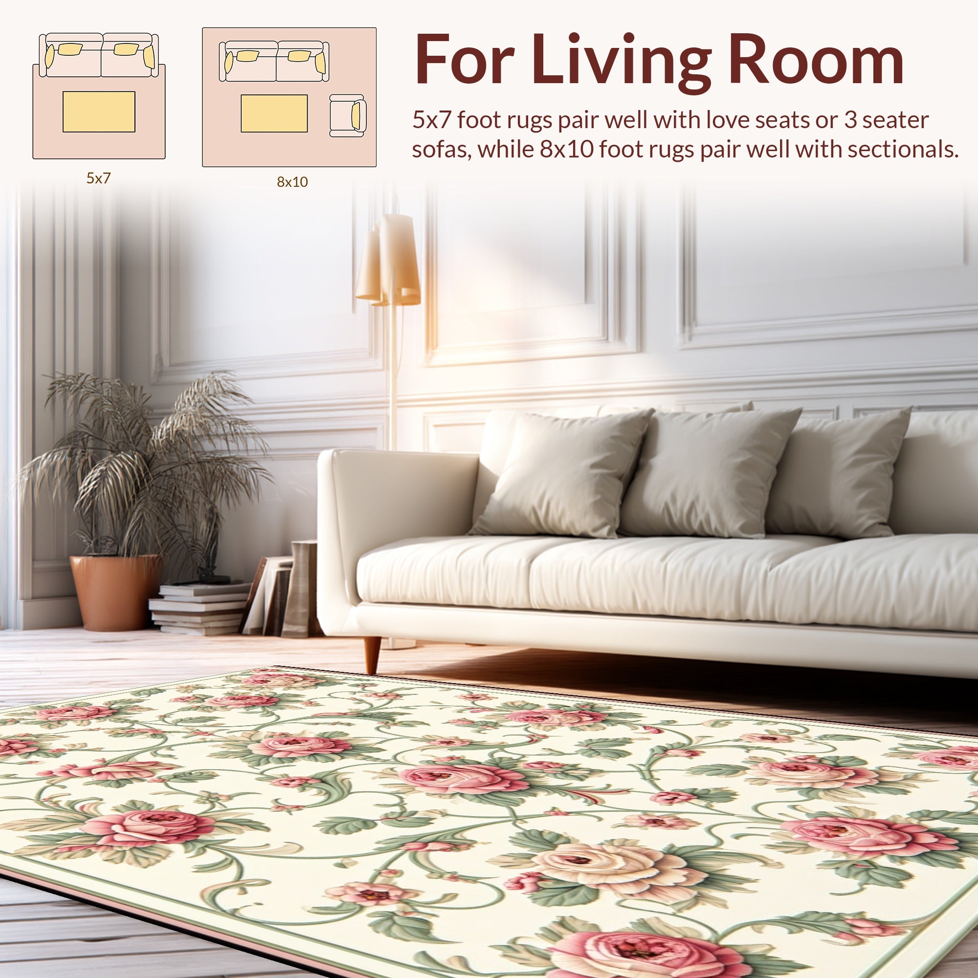Vintage Floral Garden Scroll Pattern Rug