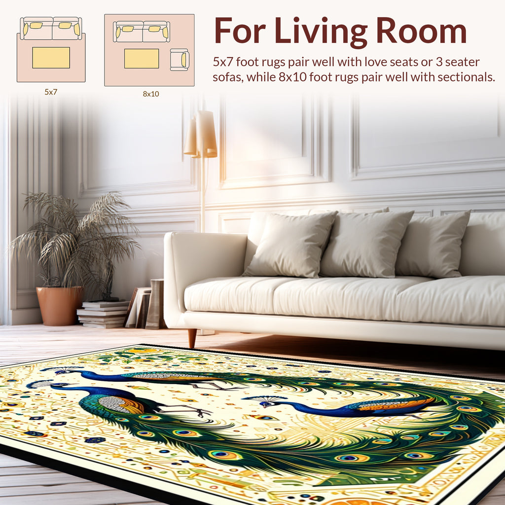 Elegant Peacock Floral Pattern Rug