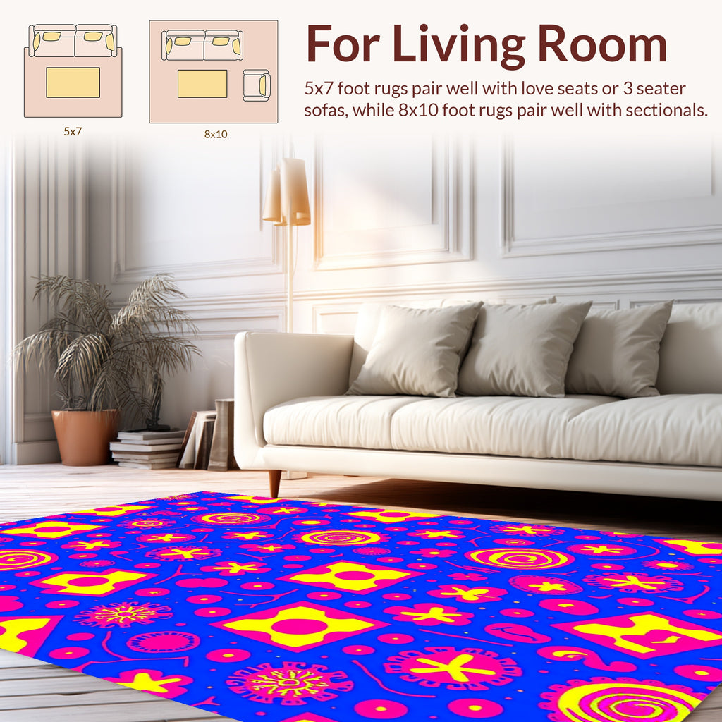 Vibrant Yellow And Pink Abstract Patterns Rug