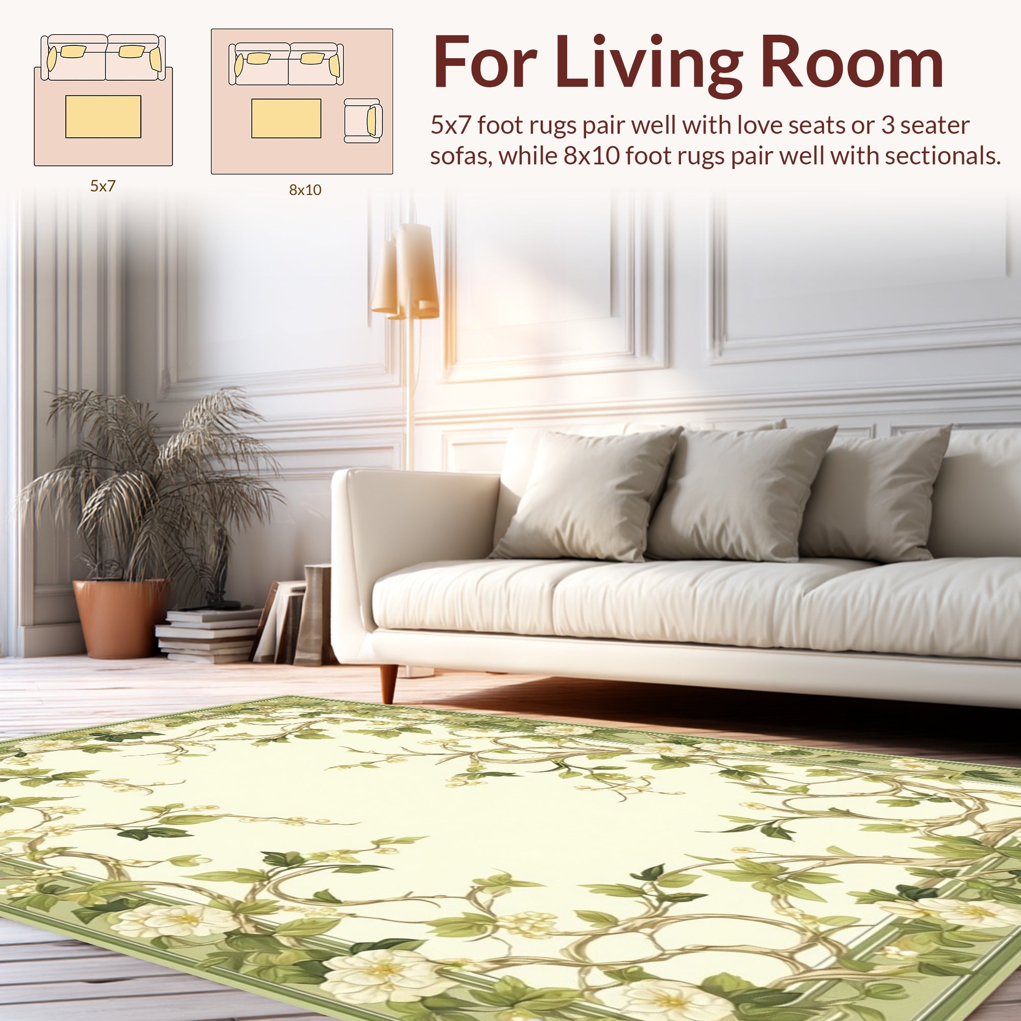 Elegant Floral Vine Border Design Rug