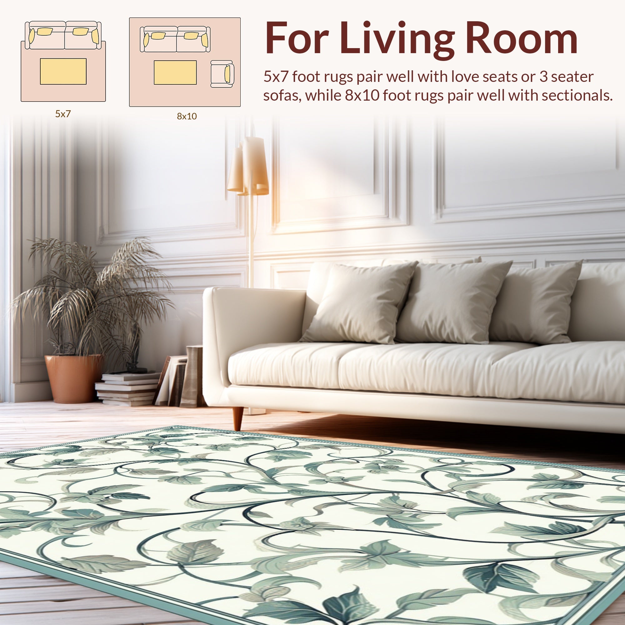 Elegant Emerald Swirl Floral Pattern Rug
