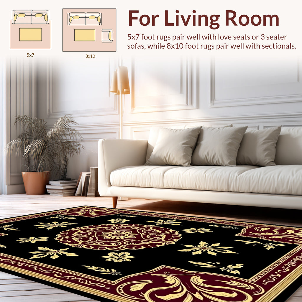 Burgundy and Gold Floral Medallion Rug