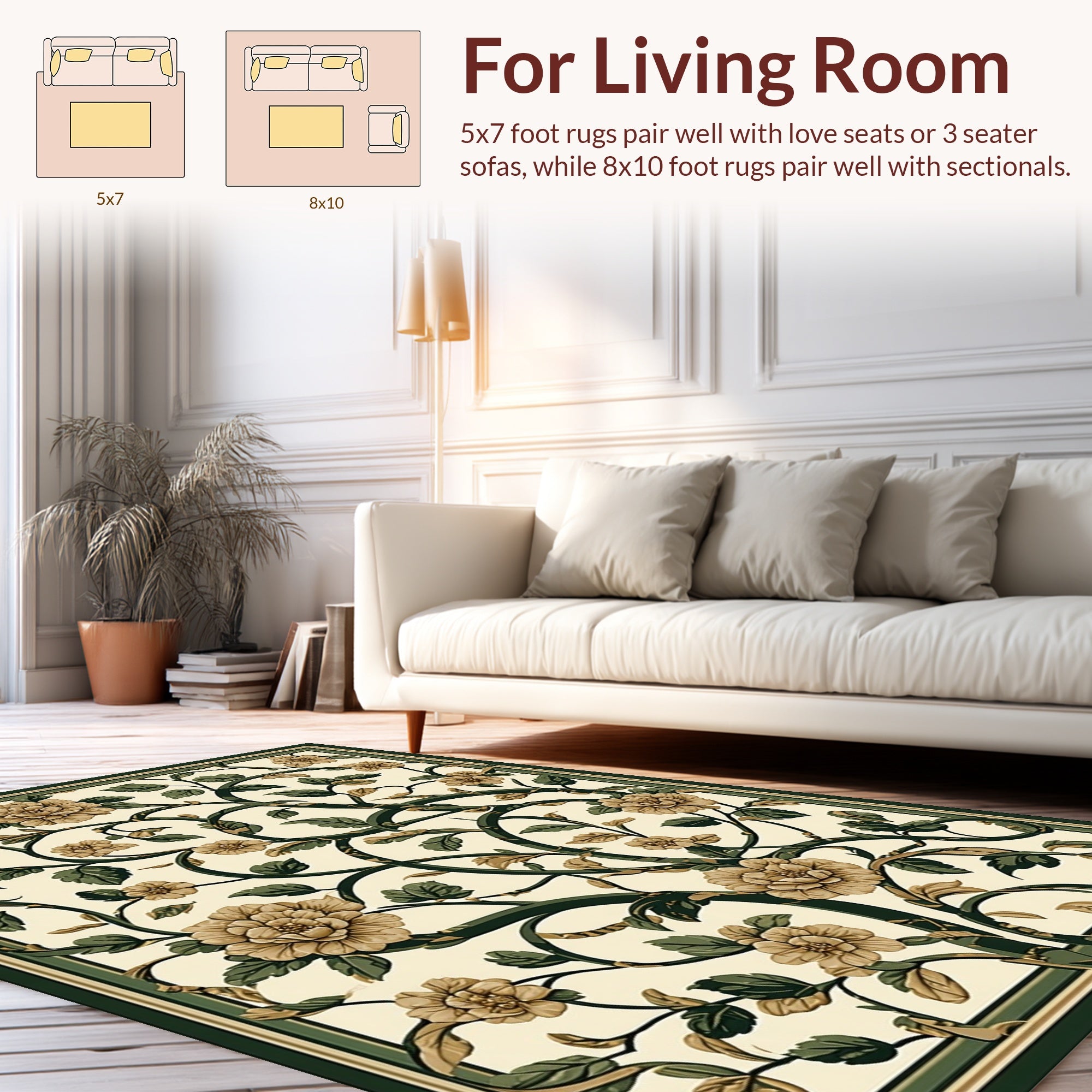 Elegant Floral Vine Botanical Pattern Rug