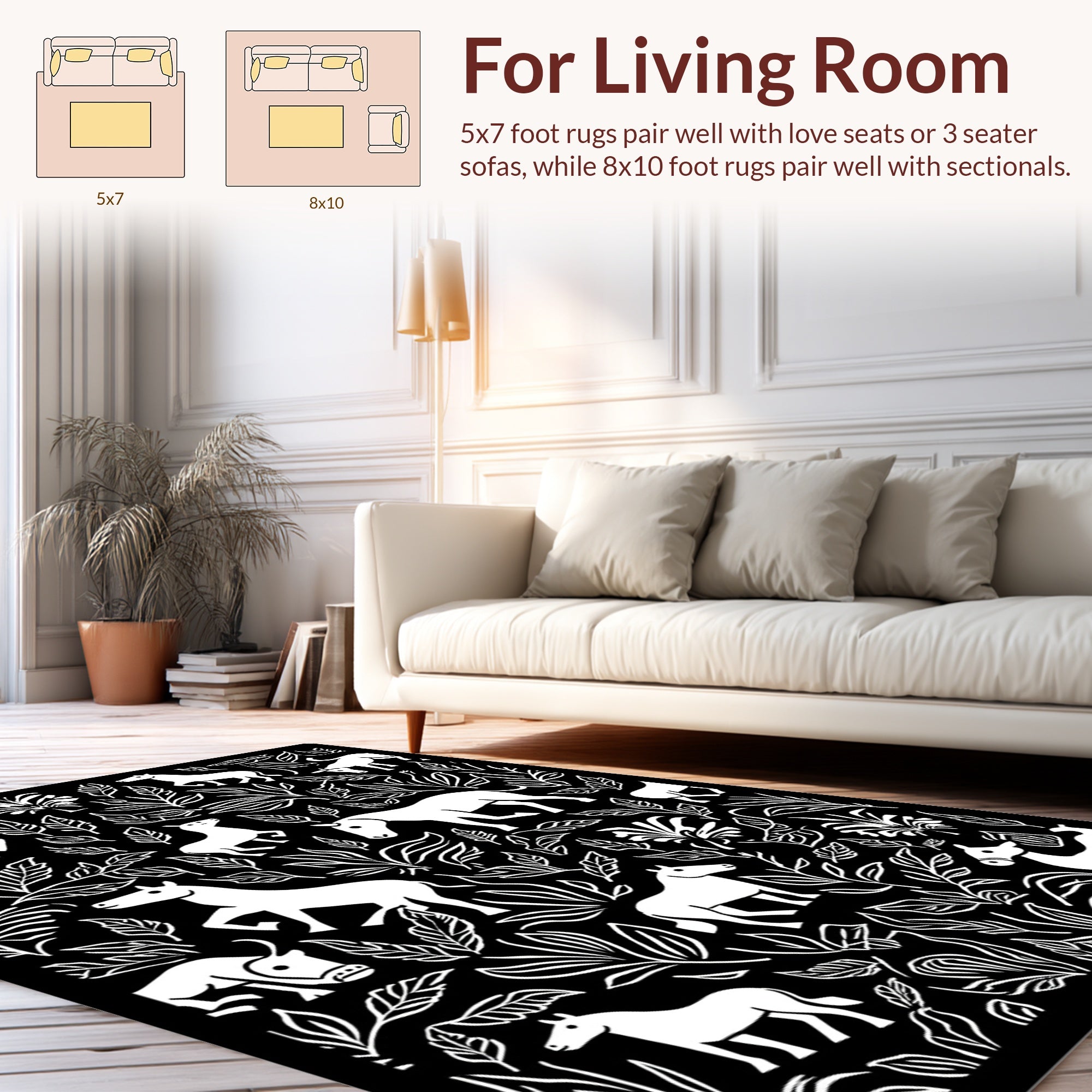 Chic Equine Floral Pattern Design Rug