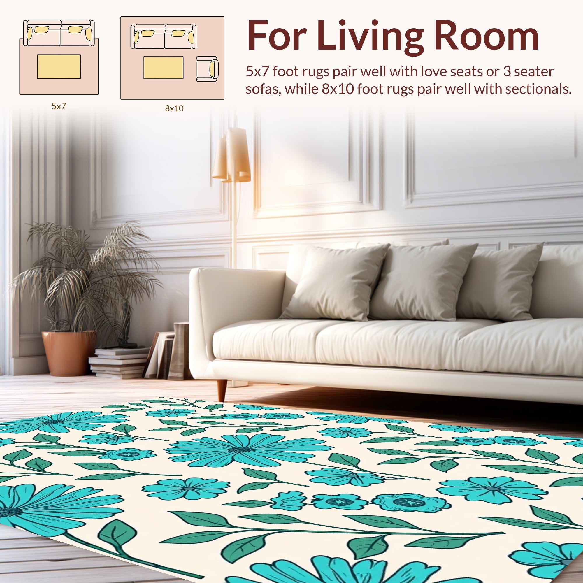Turquoise Daisy Pattern Rug