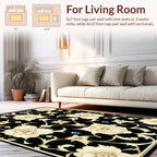 Cream Floral Arabesque Black Rug