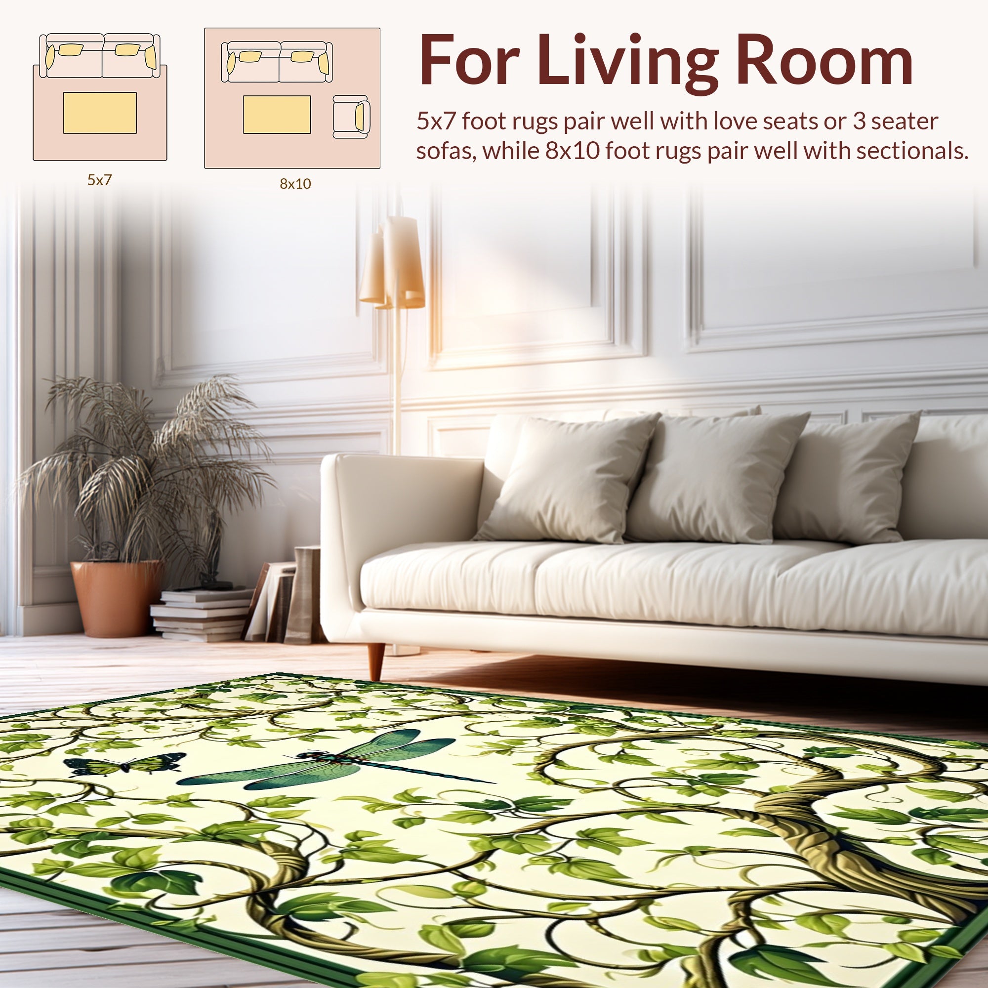 Elegant Garden Vines Dragonfly Butterfly Rug