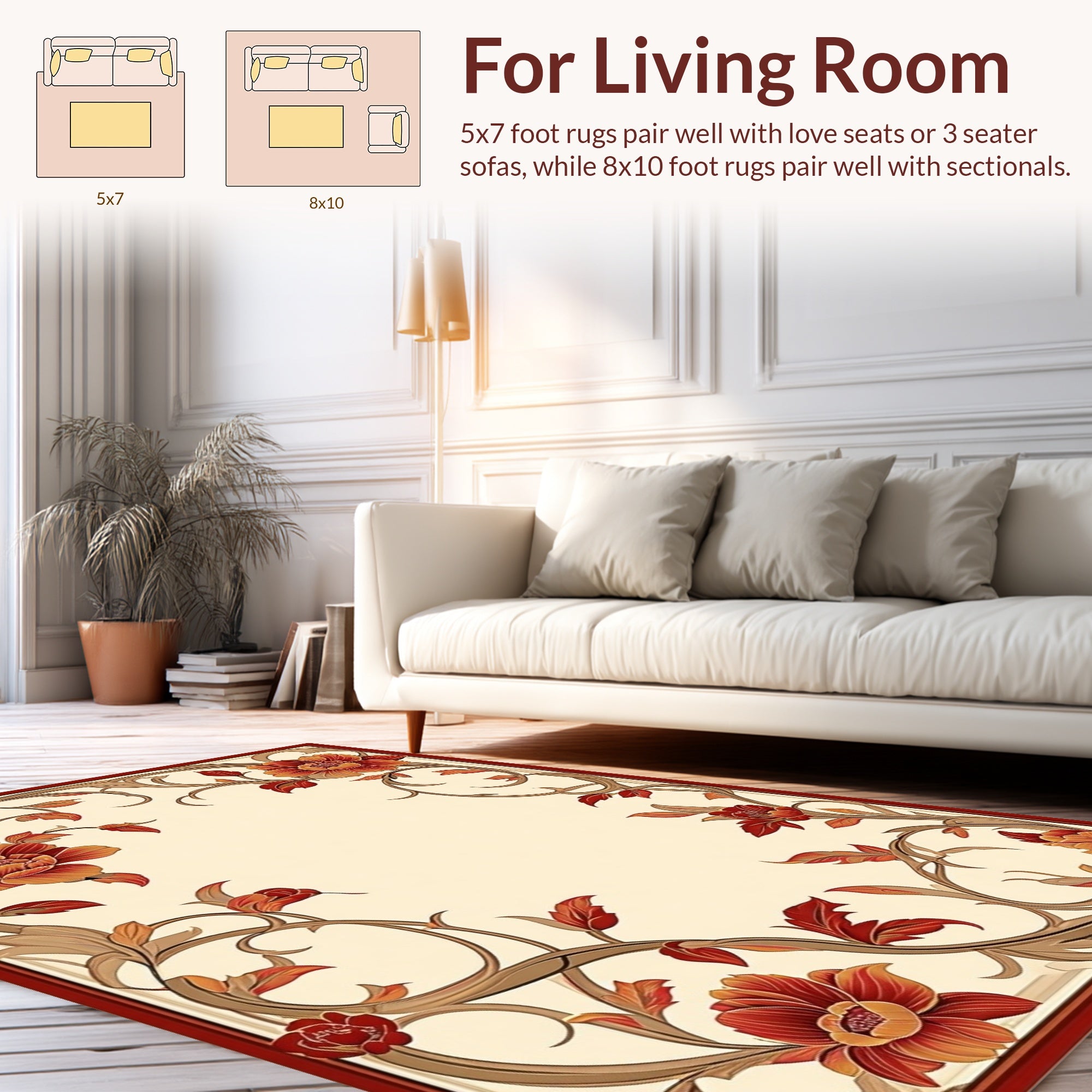Ornate Floral Vine Border Design Rug