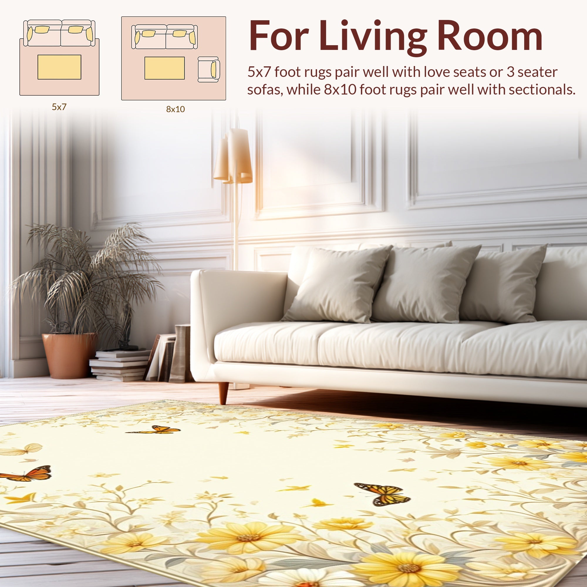 Botanical Butterfly Floral Pattern Design Rug