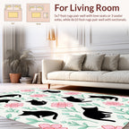 Black Cats Floral Pattern Design Rug