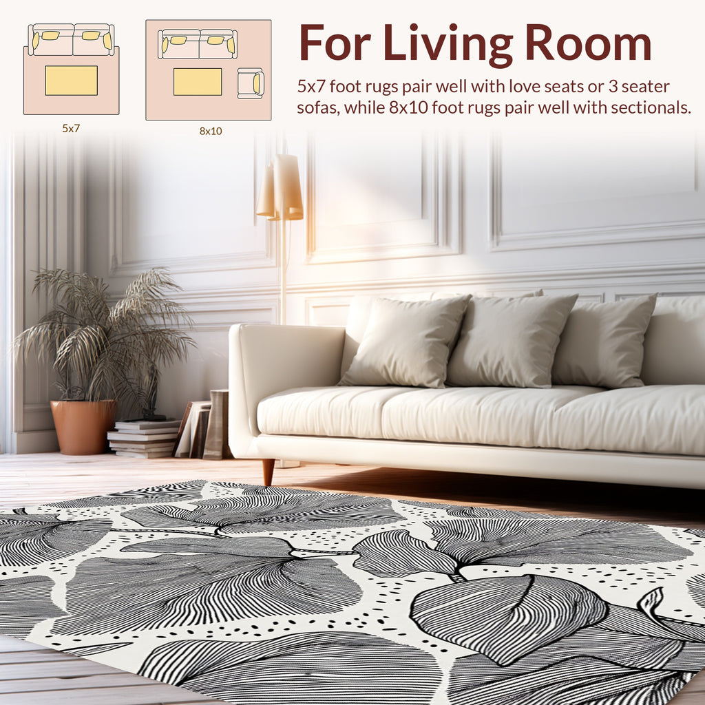 Botanical Leaf Line Art Pattern Design Rug