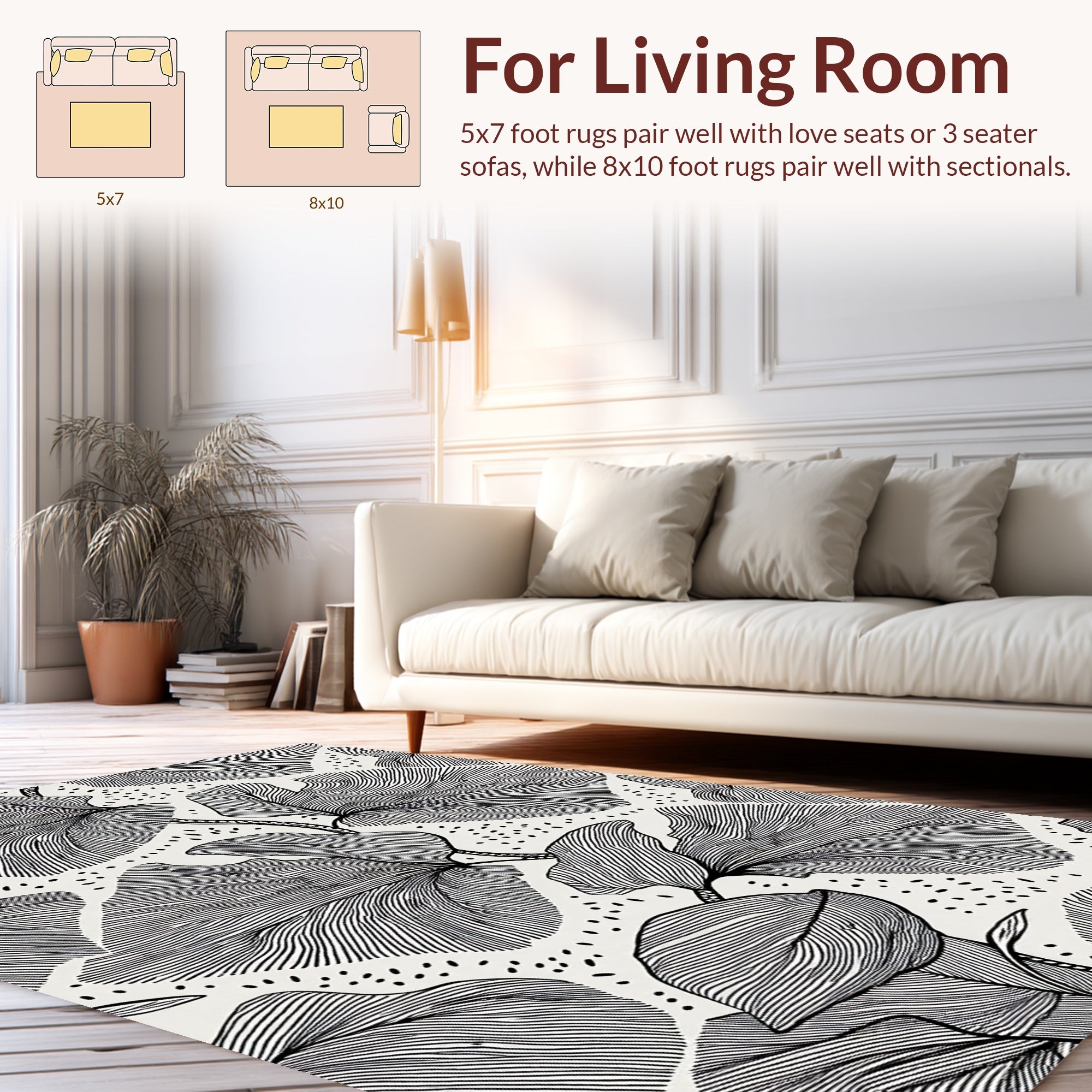 Botanical Leaf Line Art Pattern Design Rug