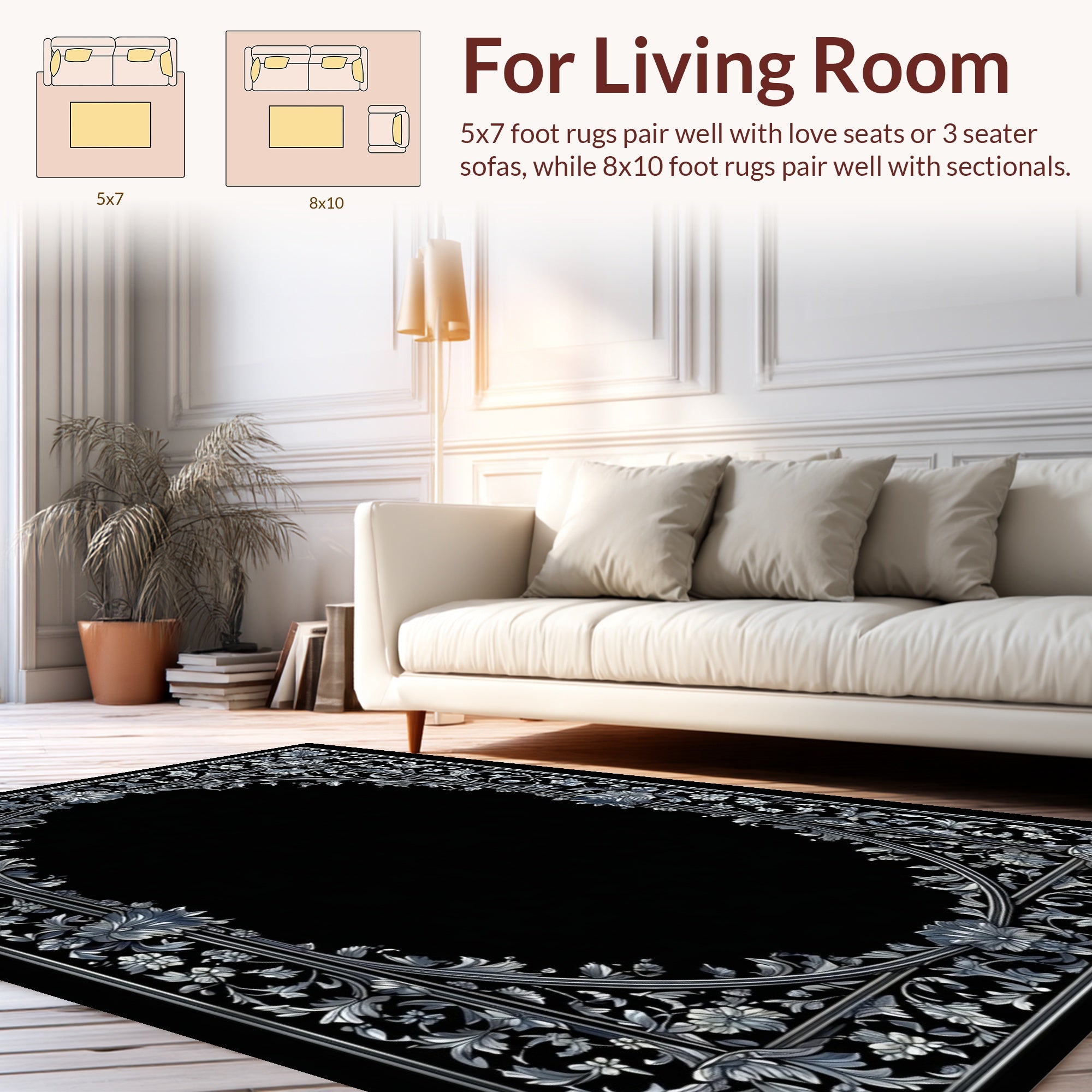 Ornate Floral Scrollwork Frame Design Rug