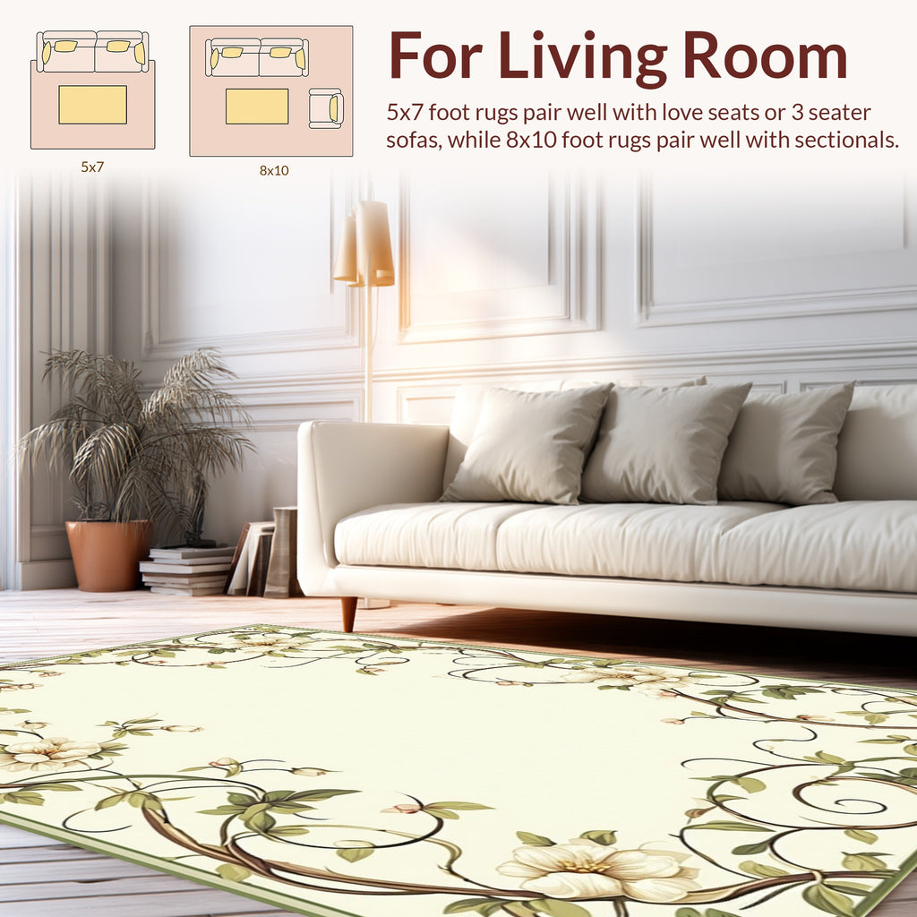 Botanical Vines With Cream Flowers Rug