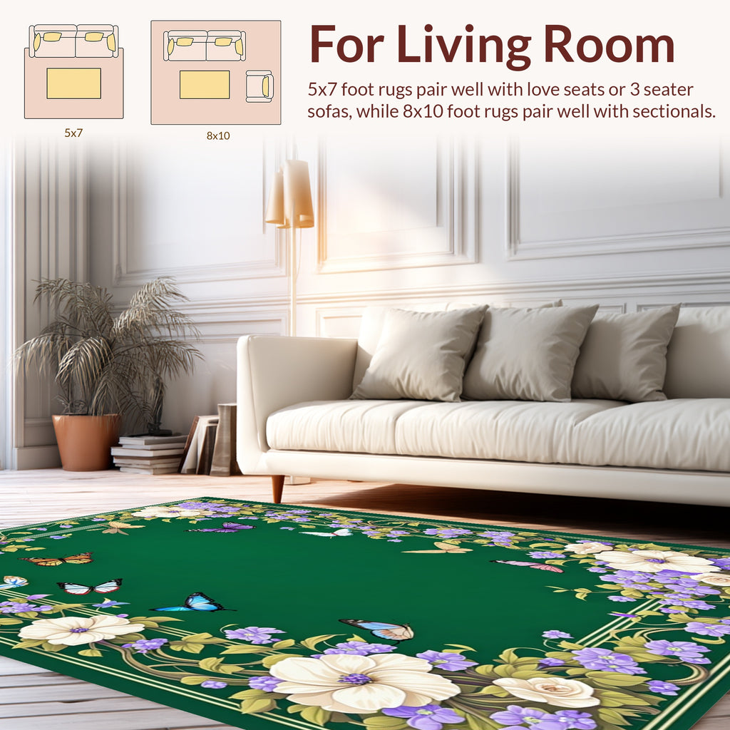 Vibrant Butterfly Floral Border Design Rug