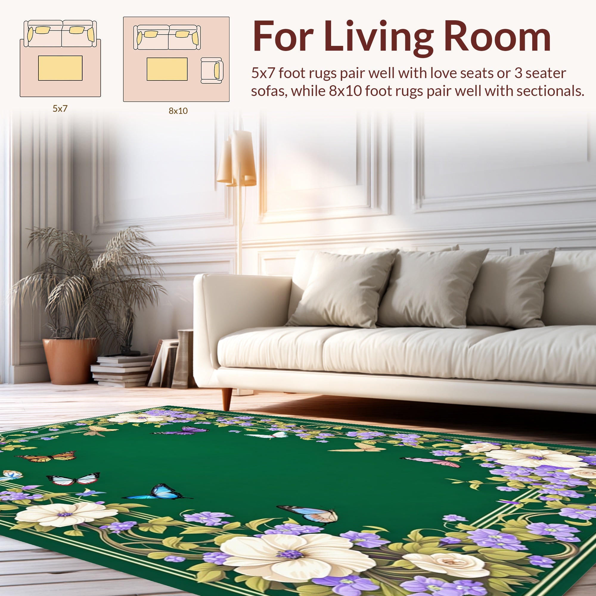 Vibrant Butterfly Floral Border Design Rug