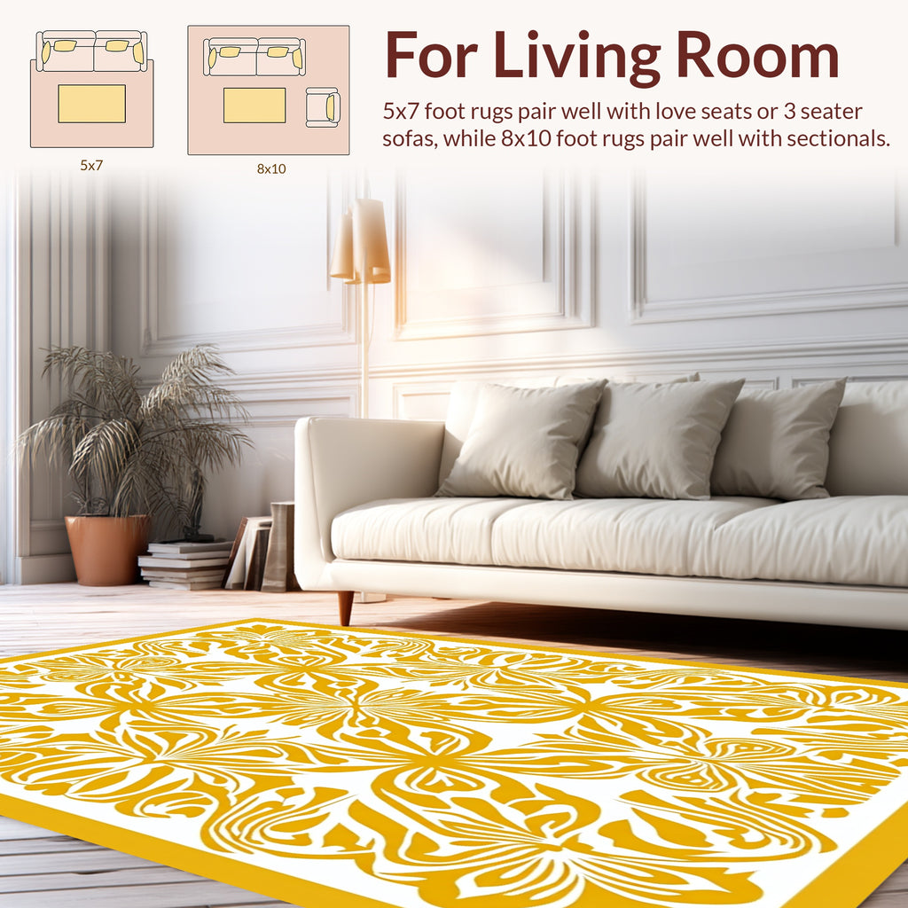 Golden Floral Art Deco Pattern Rug