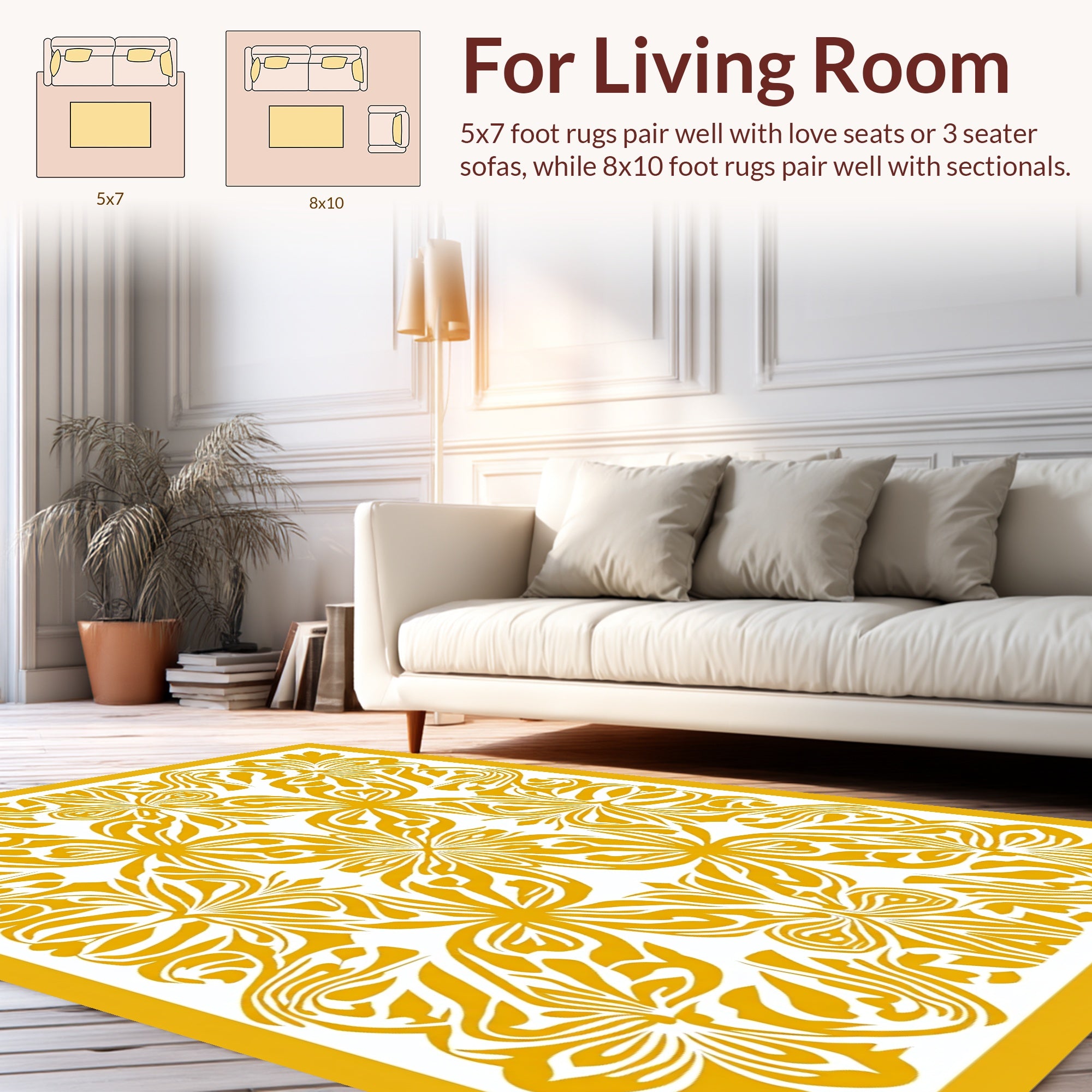 Golden Floral Art Deco Pattern Rug
