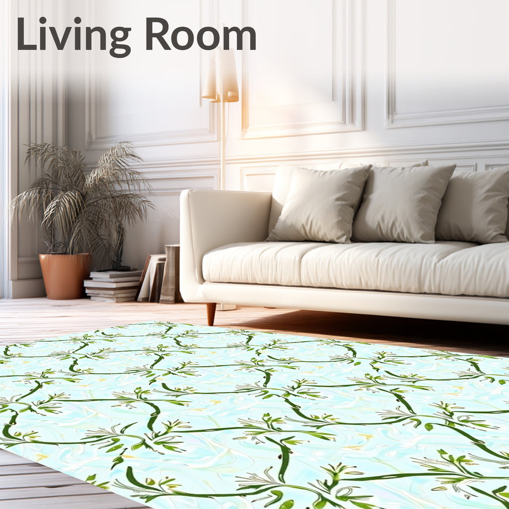 Light Blue Swirl Botanical Vine Rug