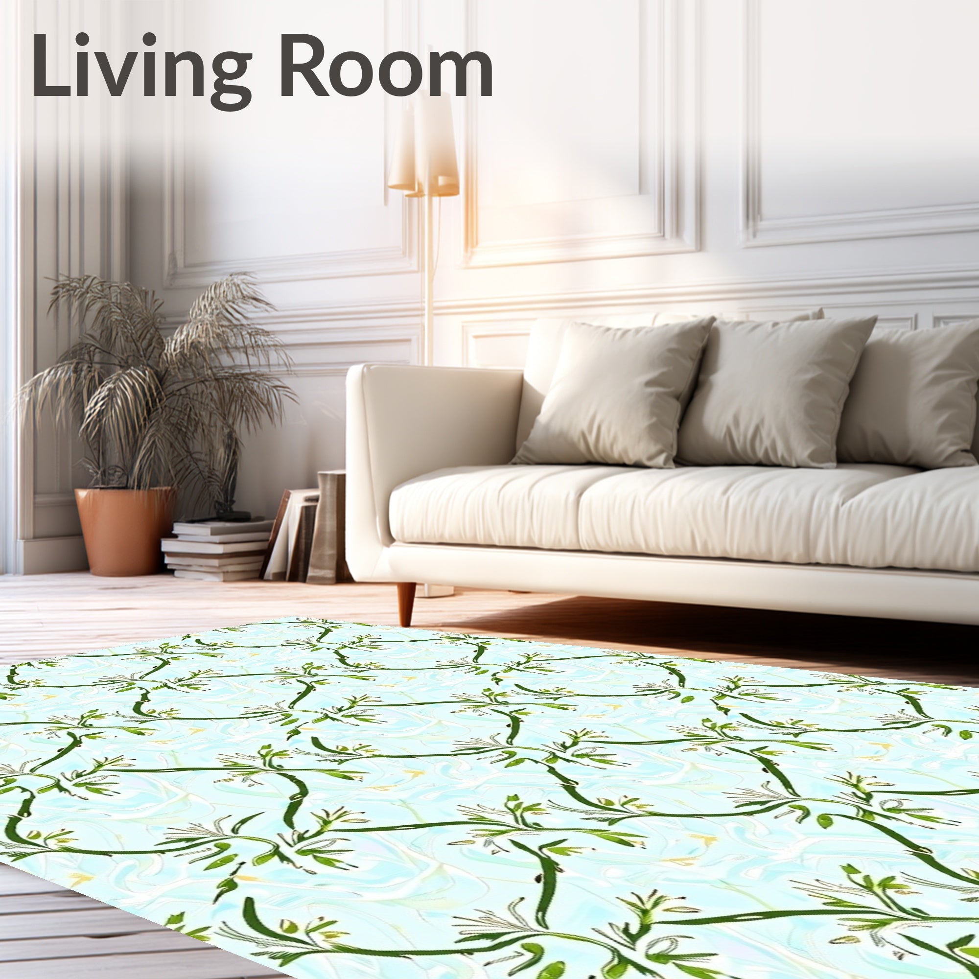 Light Blue Swirl Botanical Vine Rug