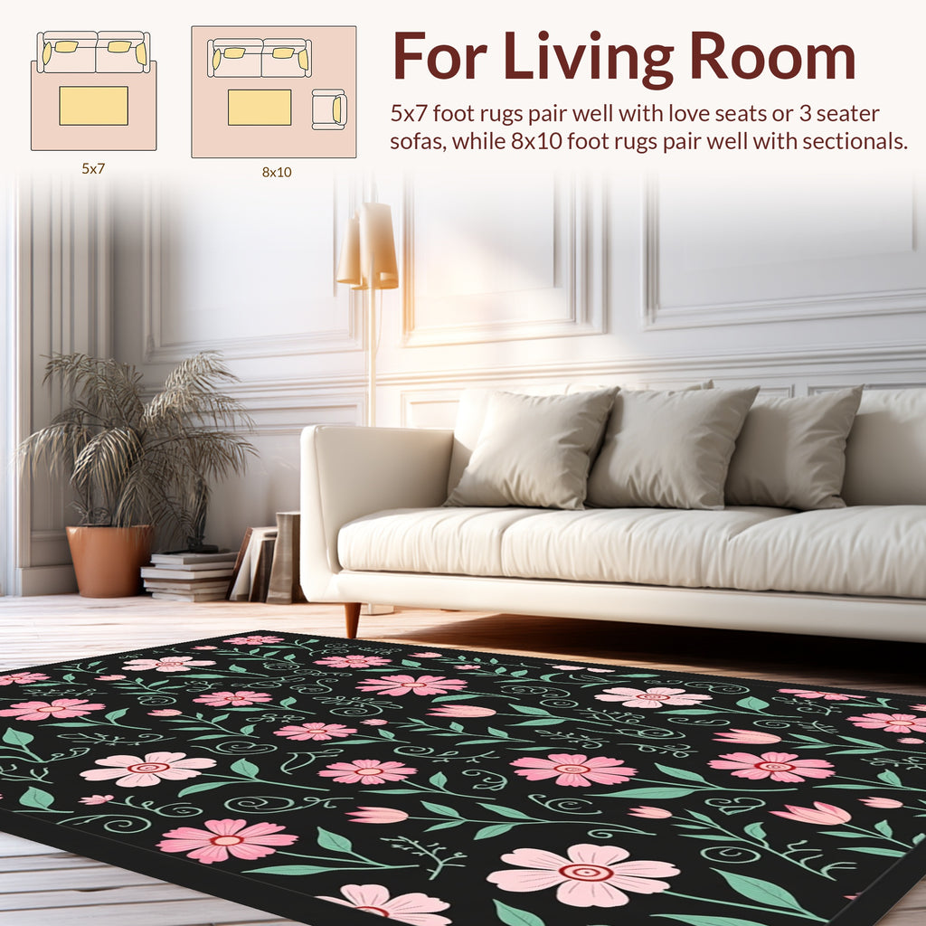 Pink Floral Swirl Pattern Rug
